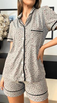 Imagem de Pijama Americano Viscose Canelada Cinza