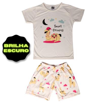 Imagem de Pijama Branco Lhama Manga Curta Verão Feminina infantil e Juvenil de Dormir Tam 2/4/6/8/10/12. Anos