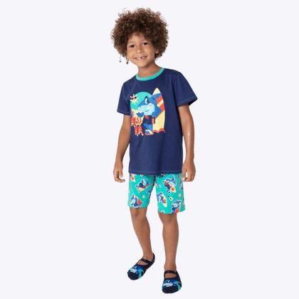 Imagem de Pijama Camiseta Manga Curta e Bermuda Algodão Tubarão Aloha Infantil Menino Puket 030402834