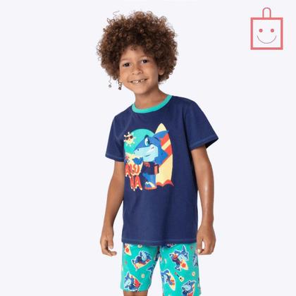 Imagem de Pijama Camiseta Manga Curta e Bermuda Algodão Tubarão Aloha Infantil Menino Puket 030402834