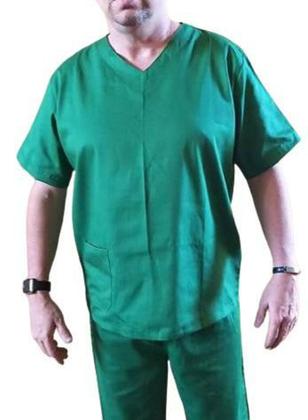 Imagem de Pijama Cirurgico completo Scrub Tecido Brim Leve 100% ( Blusa e Calça) Verde Bandeira