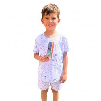 Imagem de Pijama de colorir infantil desenhar para menino verão curto