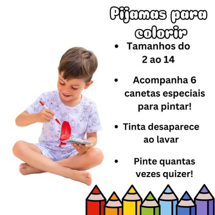 Imagem de Pijama de colorir infantil desenhar para menino verão curto