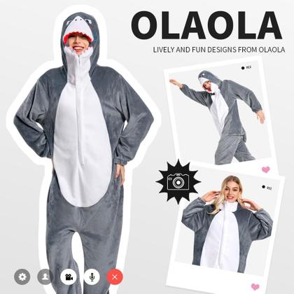 Imagem de Pijama de cosplay de pelúcia unissex Onesie OLAOLA Adult Shark