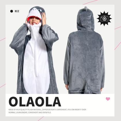 Imagem de Pijama de cosplay de pelúcia unissex Onesie OLAOLA Adult Shark