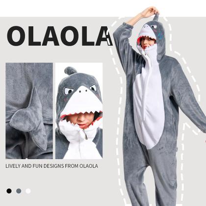 Imagem de Pijama de cosplay de pelúcia unissex Onesie OLAOLA Adult Shark