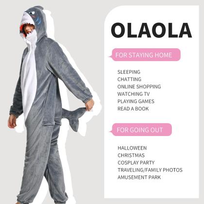 Imagem de Pijama de cosplay de pelúcia unissex Onesie OLAOLA Adult Shark