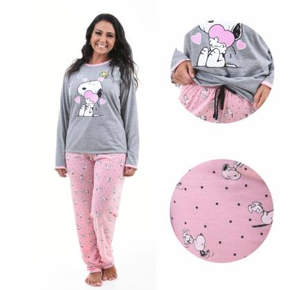Imagem de Pijama De Frio Inverno Feminino Adulto Manga Comprida e Calça Longa