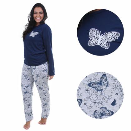 Imagem de Pijama De Frio Inverno Feminino Adulto Manga Comprida e Calça Longa