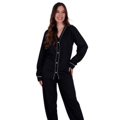 Imagem de Pijama de Inverno Americano com Botões para Amamentação Manga Longa e Calça - c5 PIJAMA JANAINA