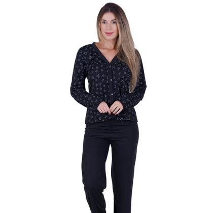 Imagem de Pijama de Inverno Americano com Botões para Amamentação Manga Longa e Calça - c5 PIJAMA JANAINA