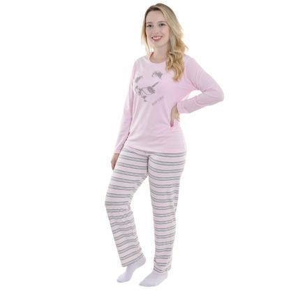 Imagem de Pijama de Inverno Feminino Suede Listrado Victory