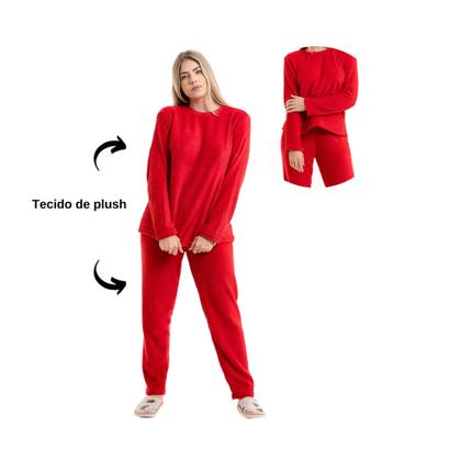 Imagem de Pijama De Inverno Plush Quentinho Pelinhos Tecido Mantinha Frio Inverno