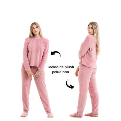 Imagem de Pijama De Inverno Plush Quentinho Pelinhos Tecido Mantinha Frio Inverno