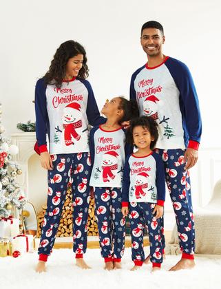Imagem de Pijama de Natal PATPAT para família, Natal, azul marinho, boneco de neve e estampa de cartas, manga comprida, pijamas natalinos, conjunto de pijamas para mamãe e crianças, combinando pijamas de Natal, crianças, meninos e meninas, 2 anos