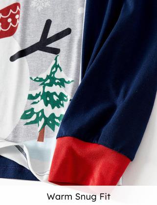 Imagem de Pijama de Natal PATPAT para família, Natal, azul marinho, boneco de neve e estampa de cartas, manga comprida, pijamas natalinos, conjunto de pijamas para mamãe e crianças, combinando pijamas de Natal, crianças, meninos e meninas, 2 anos