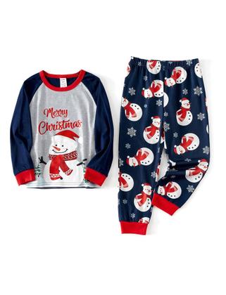 Imagem de Pijama de Natal PATPAT para família, Natal, azul marinho, boneco de neve e estampa de cartas, manga comprida, pijamas natalinos, conjunto de pijamas para mamãe e crianças, combinando pijamas de Natal, crianças, meninos e meninas, 2 anos