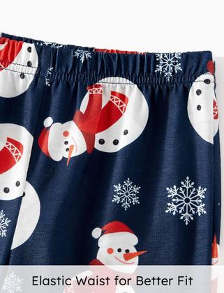 Imagem de Pijama de Natal PATPAT para família, Natal, azul marinho, boneco de neve e estampa de cartas, manga comprida, pijamas natalinos, conjunto de pijamas para mamãe e crianças, combinando pijamas de Natal, crianças, meninos e meninas, 2 anos