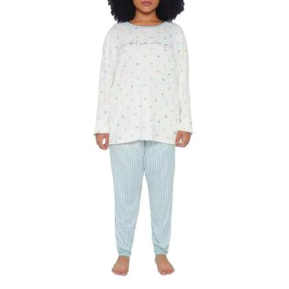 Imagem de Pijama Feminino Danka Listras e Poá Plus Size Verde - 012019