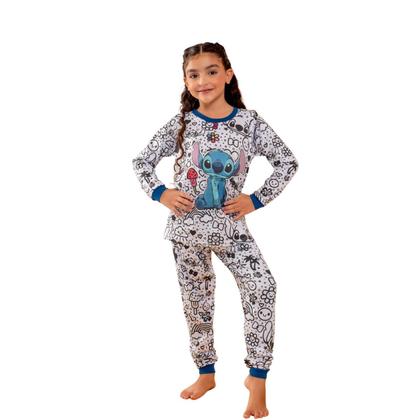 Imagem de Pijama Feminino Infantil Manga Longa Colorir Festa Pijama Tendencia Presente Criança