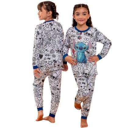 Imagem de Pijama Feminino Infantil Manga Longa Colorir Festa Pijama Tendencia Presente Criança