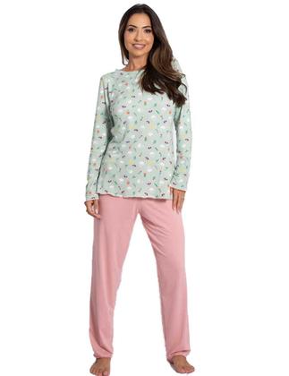 Imagem de Pijama Feminino Inverno kit com 3 blusa manga longa estampada calça comprida lisa toque quante macio