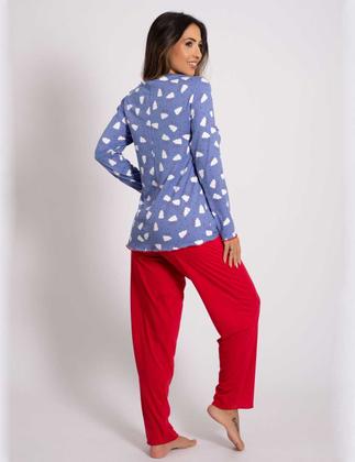 Imagem de Pijama Feminino Inverno kit com 3 blusa manga longa estampada calça comprida lisa toque quante macio