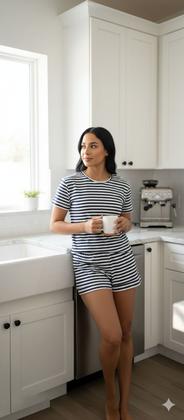 Imagem de Pijama feminino listras velour azul marinho de algodão