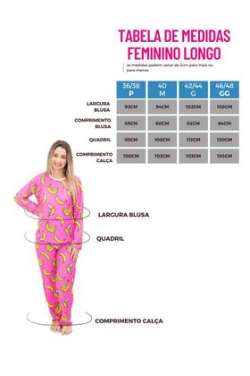 Imagem de Pijama Feminino Longo Divertido Bananas Pink