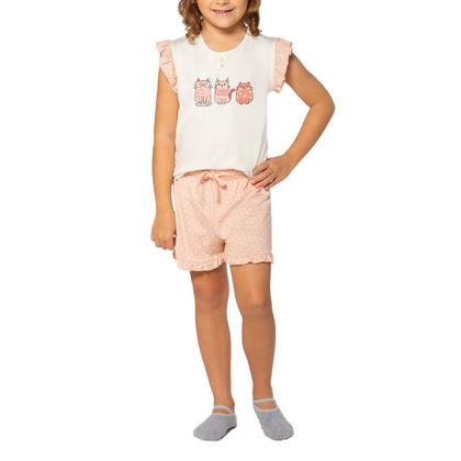 Imagem de Pijama Feminino Lupo Poá Gatinha MC Off White - 225540