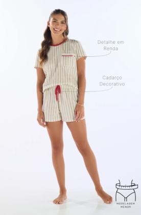 Imagem de Pijama Feminino Manga Curta com Short Algodão Pzama 40534