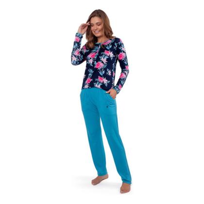 Imagem de Pijama Feminino Manga Longa Inverno Visco Floral