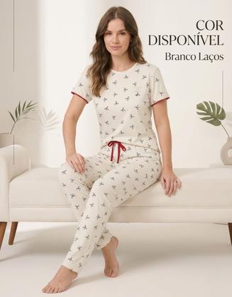 Imagem de Pijama Feminino Meia Estação Bela Notte Manga Curta E Calça Adulto Frio Quente Inverno 100% Algodão