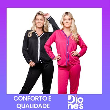Imagem de Pijama Feminino Modelo Americano Manga Comprida Liso Diones