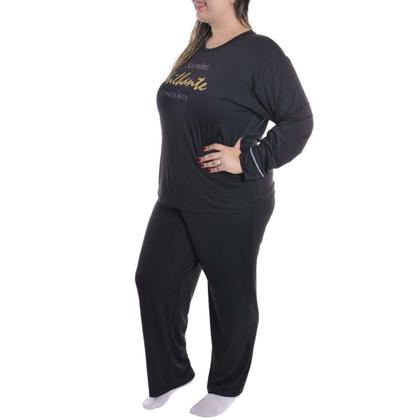 Imagem de Pijama Feminino Plus Size de inverno Suede Victory
