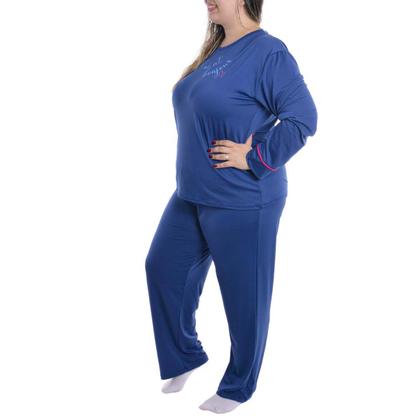 Imagem de Pijama Feminino Plus Size de inverno Suede Victory