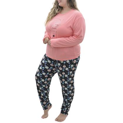 Imagem de Pijama Feminino Plus Size de inverno Suede Victory