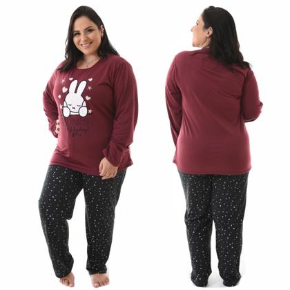 Imagem de Pijama Feminino Plus Size Longo Inverno Frio Blusa e Calça