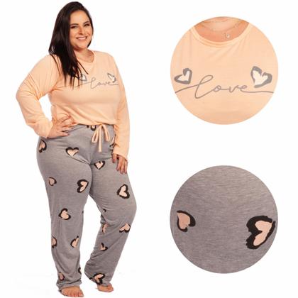 Imagem de Pijama Feminino Plus Size Longo Inverno Frio Blusa e Calça