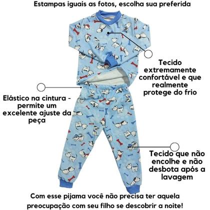 Imagem de Pijama infantil feminino manga longa inverno quentinho moletinho flanelado por dentro 0 a 4 anos