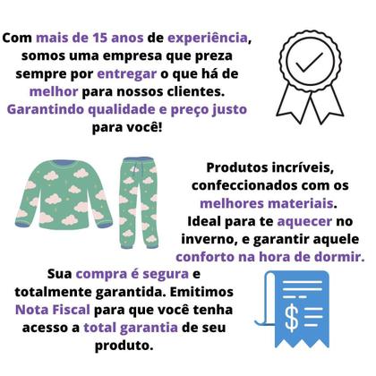 Imagem de Pijama infantil feminino manga longa inverno quentinho moletinho flanelado por dentro 0 a 4 anos