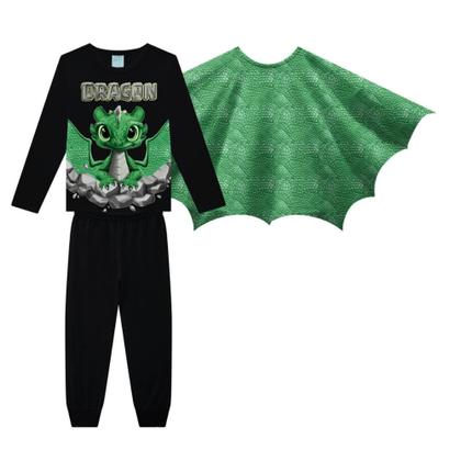 Imagem de Pijama infantil longo com capa removível masculino 100% algodão com estampa que brilha no escuro