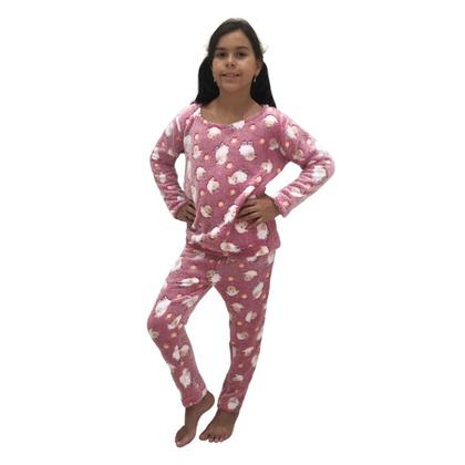 Imagem de Pijama Infantil Longo Roupa de Dormir Fleece Plush Soft Inverno Ovelha Rosa - Tam. 04