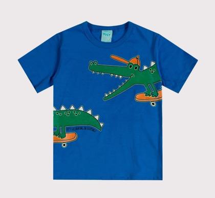 Imagem de Pijama infantil manga curta e calça masculino, algodão com estampa jacare que brilha no escuro
