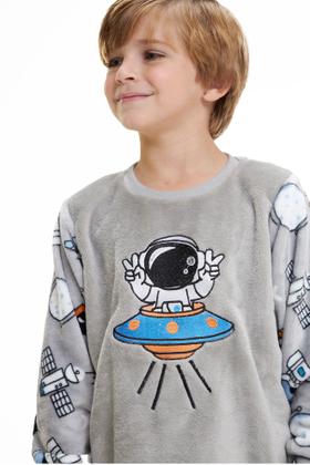 Imagem de Pijama Infantil Masculino Inverno Fleece Astronauta Menino Moletom Felpudo Manga Longa Frio