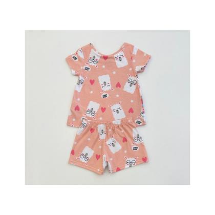 Imagem de Pijama Infantil Menina Kyly Estampa Lhama Blusa e Shorts Confortável Pra Dormir