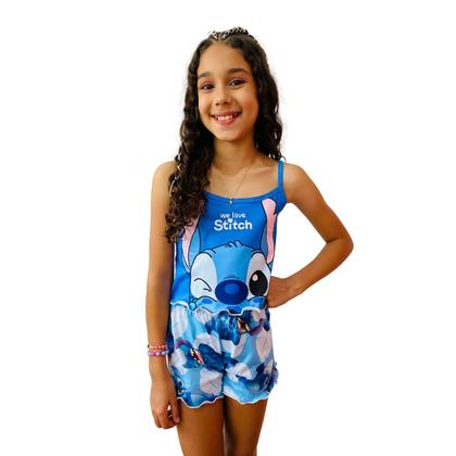 Imagem de Pijama Infantil Ondinha para Meninas  Design com Personagem Stitch