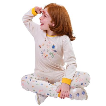 Imagem de Pijama infantil Unissex para Meninos ou Meninas, conjunto de roupas, manga comprida, 100% algodão, 2 peças, tamanho 1 a 10 anos