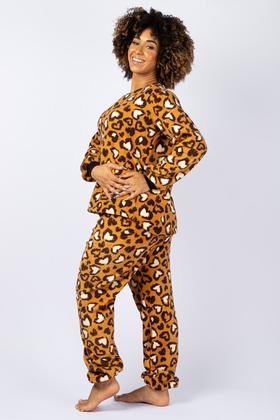 Imagem de Pijama inverno em malha ultrasoft quentinha estampa onça
