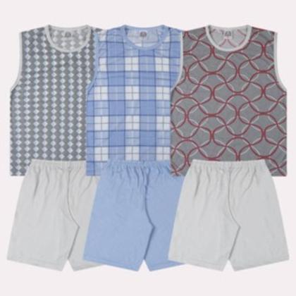 Imagem de Pijama Juvenil Menino 2 Conjunto Regata Sortida Para o Verão - 4 peças